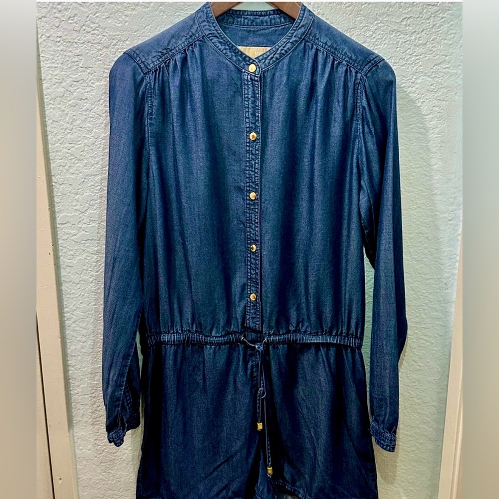Michael Kors American Icon Chambray‎ Dark Denim Romper Jumpsuit Lightweight M